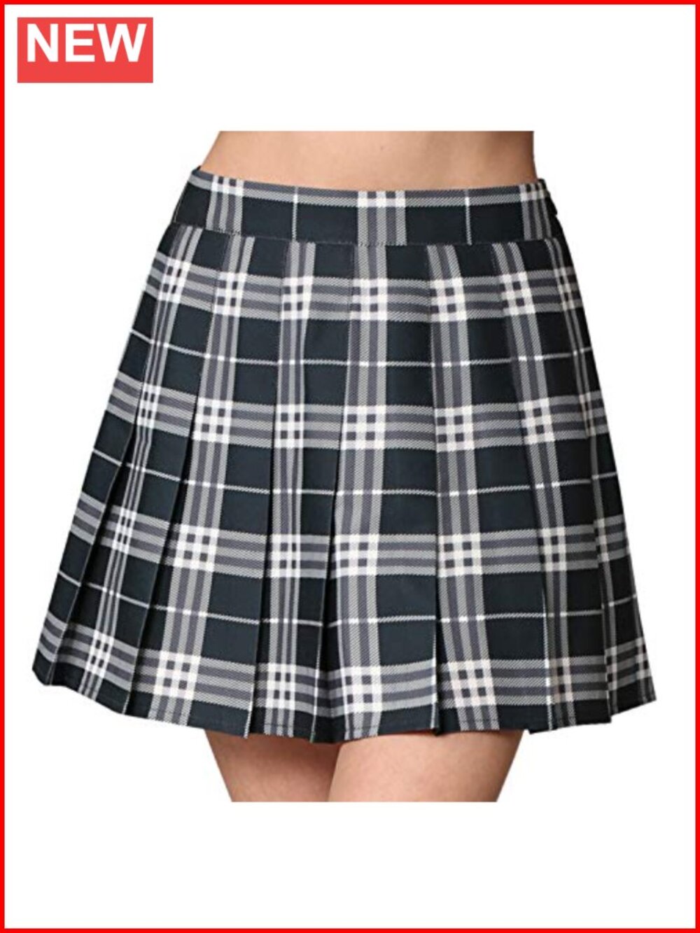 High Waist Plaid Pleated Mini Skater Skirt with Lined Shorts